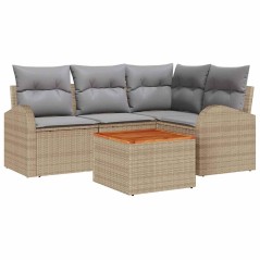 vidaXL Set da giardino di divani 5 pezzi con cuscini in polirattan beige e acacia.