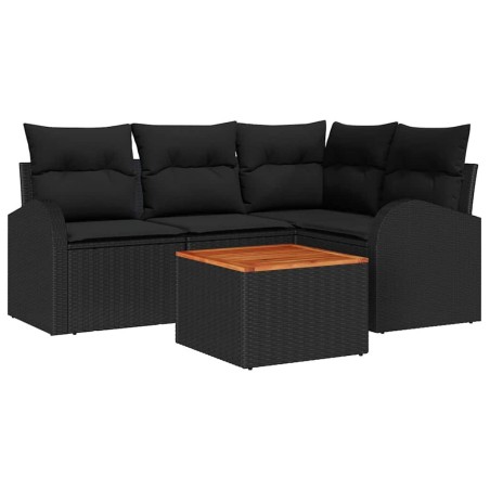 vidaXL Set di Sofà da Giardino 5 Pezzi con Cuscini Neri in Rattan Sintetico e Legno di Acacia