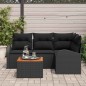vidaXL Set di Sofà da Giardino 5 Pezzi con Cuscini Neri in Rattan Sintetico e Legno di Acacia