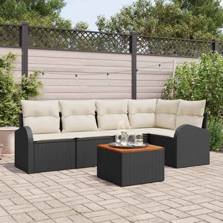 vidaXL Set Divano da Giardino 6 Pezzi con Cuscini Neri in Polyrattan e Acacia