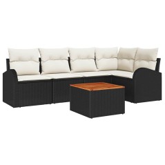 vidaXL Set Divano da Giardino 6 Pezzi con Cuscini Neri in Polyrattan e Acacia