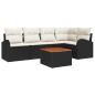vidaXL Set Divano da Giardino 6 Pezzi con Cuscini Neri in Polyrattan e Acacia