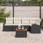vidaXL Set Divano da Giardino 6 Pezzi con Cuscini Neri in Polyrattan e Acacia