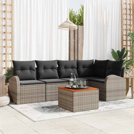 vidaXL Set di divani da giardino 6 pezzi con cuscini grigi in rattan sintetico e legno di acacia.