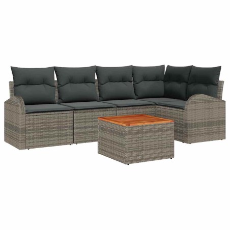 vidaXL Set di divani da giardino 6 pezzi con cuscini grigi in rattan sintetico e legno di acacia.