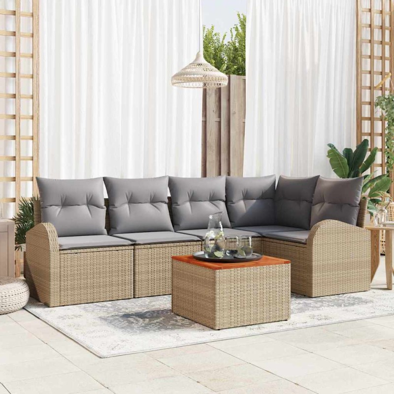 vidaXL Set giardino 6 pezzi con cuscini beige in rattan sintetico e acacia