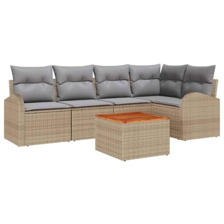 vidaXL Set giardino 6 pezzi con cuscini beige in rattan sintetico e acacia