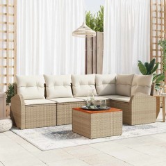 vidaXL Set di divani da giardino da 6 pezzi di con cuscini beige in rattan sintetico e legno di acacia
