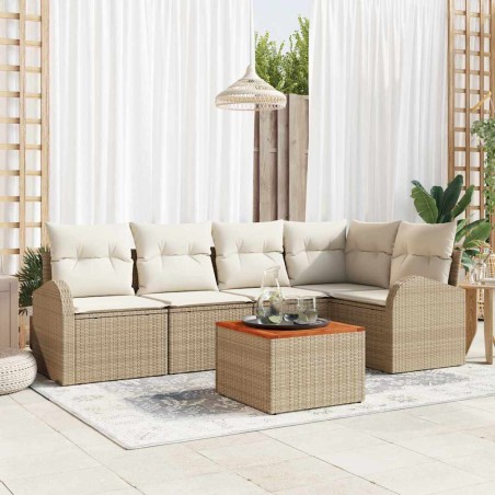 vidaXL Set di divani da giardino da 6 pezzi di con cuscini beige in rattan sintetico e legno di acacia