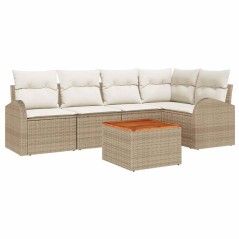 vidaXL Set di divani da giardino da 6 pezzi di con cuscini beige in rattan sintetico e legno di acacia