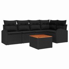 vidaXL Set di divani da giardino 6 pezzi con cuscini in rattan sintetico nero e legno di acacia