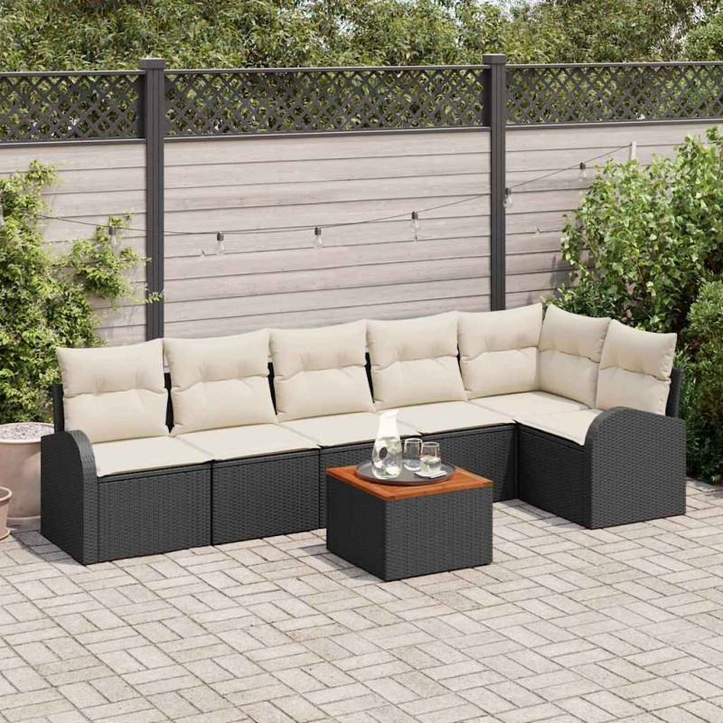 vidaXL Set da Giardino in 7 Pezzi con Cuscini in Rattan Polyrattan Nero e Acacia