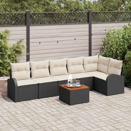 vidaXL Set da Giardino in 7 Pezzi con Cuscini in Rattan Polyrattan Nero e Acacia
