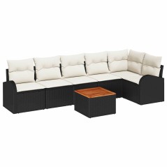 vidaXL Set da Giardino in 7 Pezzi con Cuscini in Rattan Polyrattan Nero e Acacia