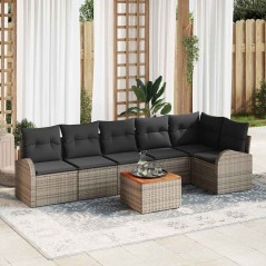 vidaXL Set da giardino di divani 7 pezzi con cuscini grigi in polirattan e legno di acacia