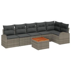 vidaXL Set da giardino di divani 7 pezzi con cuscini grigi in polirattan e legno di acacia