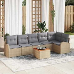 vidaXL Set da Giardino di 7 Pezzi con Cuscini Beige in Poly Rattan e Legno di Acacia