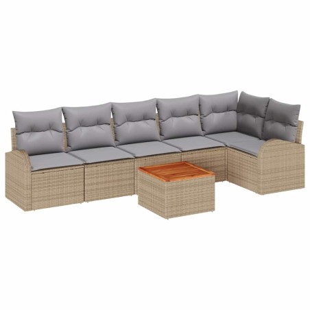 vidaXL Set da Giardino di 7 Pezzi con Cuscini Beige in Poly Rattan e Legno di Acacia