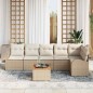 vidaXL Set di divani da giardino 7 pezzi con cuscini beige in polirattan e legno di acacia.