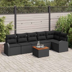 vidaXL Set di divani da giardino 7 pezzi con cuscini in rattan nero e acacia