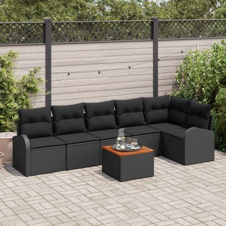 vidaXL Set di divani da giardino 7 pezzi con cuscini in rattan nero e acacia