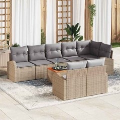 vidaXL Set di Sofà da Giardino 9 Pezzi con Cuscini Beige Polyrattan