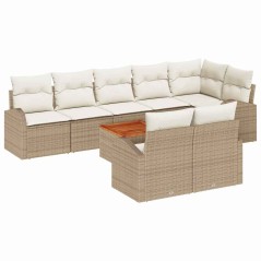 vidaXL Set Divano da Giardino 9 Pezzi con Cuscini Beige in Polyrattan e Acacia