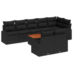 vidaXL Set da giardino di 9 pezzi con cuscini in polirattan nero e struttura in acacia