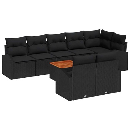 vidaXL Set da giardino di 9 pezzi con cuscini in polirattan nero e struttura in acacia