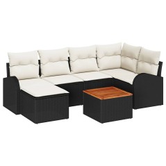 vidaXL Set di divani da giardino 7 pezzi con cuscini in rattan nero e acacia