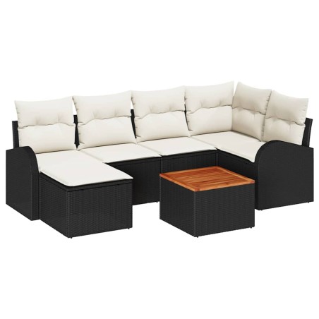 vidaXL Set di divani da giardino 7 pezzi con cuscini in rattan nero e acacia