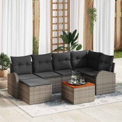 vidaXL Set divano da giardino 7 pezzi con cuscini grigi in rattan sintetico e acacia