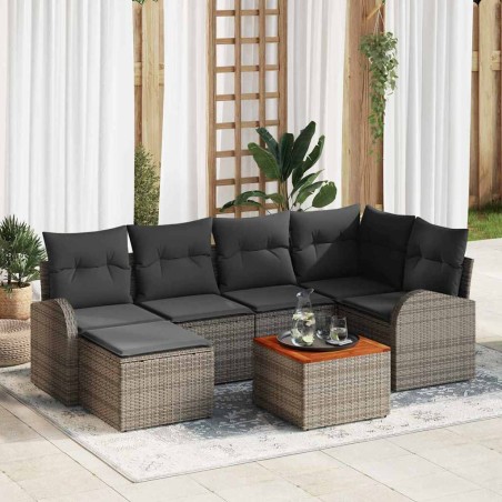vidaXL Set divano da giardino 7 pezzi con cuscini grigi in rattan sintetico e acacia