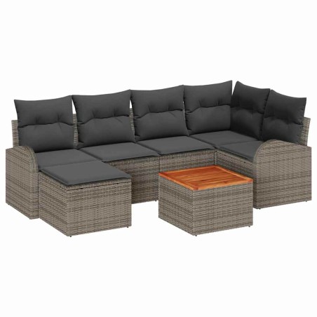 vidaXL Set divano da giardino 7 pezzi con cuscini grigi in rattan sintetico e acacia