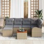 vidaXL Set di divani da giardino 7 pezzi con cuscini beige in rattan sintetico e tavolino in acacia