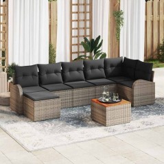 vidaXL Set di divani da giardino , 8 pezzi con cuscini grigi in rattan sintetico e acacia.