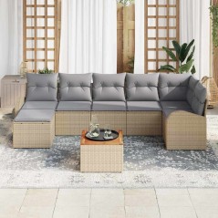 vidaXL Set divano da giardino con cuscini beige in polyrattan, 8 pezzi