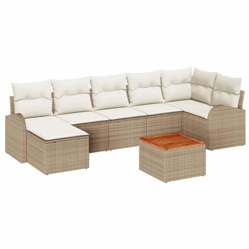 vidaXL Set di divani da giardino 8 pezzi con cuscini beige in polyrattan e acacia