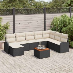 vidaXL Set Divano da Giardino 9 Pezzi con Cuscini Neri in Rattan Sintetico e Acacia