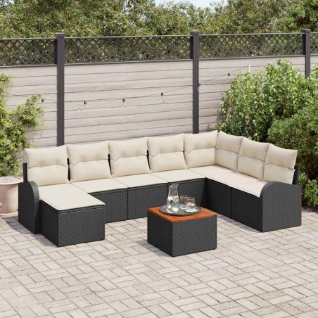 vidaXL Set Divano da Giardino 9 Pezzi con Cuscini Neri in Rattan Sintetico e Acacia