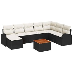 vidaXL Set Divano da Giardino 9 Pezzi con Cuscini Neri in Rattan Sintetico e Acacia