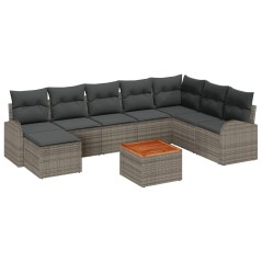 vidaXL Set di Divani da Giardino 9 Pezzi con Cuscini Grigio in Rattan Sintetico e Acacia