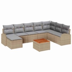 vidaXL Set divano da giardino 9 pezzi con cuscini in rattan sintetico beige e legno di acacia
