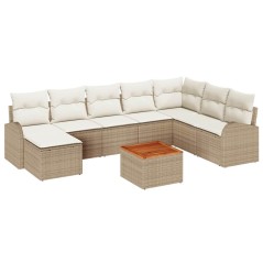 vidaXL Set di divano da giardino 9 pezzi con cuscini beige in rattan sintetico e acacia