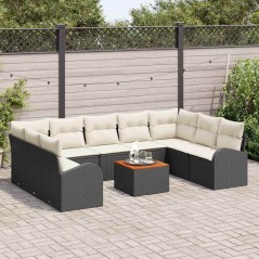 vidaXL Set di Sofà da Giardino in 10 Pezzi con Cuscini in Rattan Sintetico Nero e Acacia