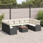 vidaXL Set di Sofà da Giardino in 10 Pezzi con Cuscini in Rattan Sintetico Nero e Acacia