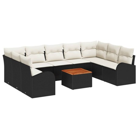 vidaXL Set di Sofà da Giardino in 10 Pezzi con Cuscini in Rattan Sintetico Nero e Acacia