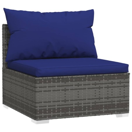 vidaXL Divano Centrale da Giardino con Cuscini in Polyrattan Grigio