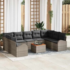 vidaXL Set Divano da Giardino in 10 Pezzi con Cuscini Grigi in Rattan Sintetico e Acacia.