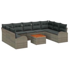 vidaXL Set Divano da Giardino in 10 Pezzi con Cuscini Grigi in Rattan Sintetico e Acacia.
